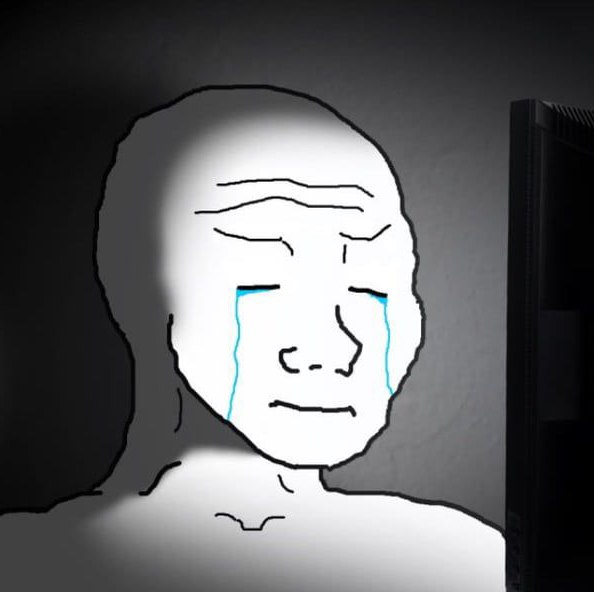 The Sidelined character — a crying Feels Guy lit by a monitor